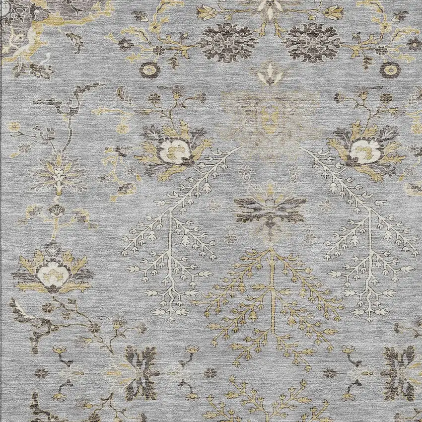 Gray Beige And Ivory Floral Washable Indoor Outdoor Area Rug Photo 6