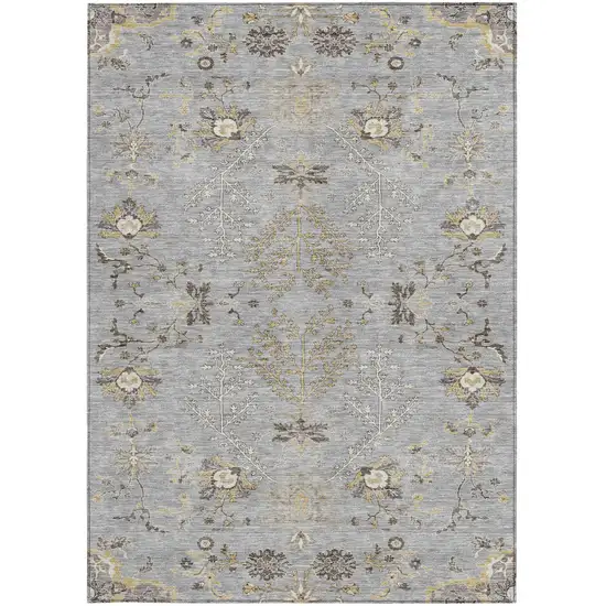 Gray Beige And Ivory Floral Washable Indoor Outdoor Area Rug Photo 7