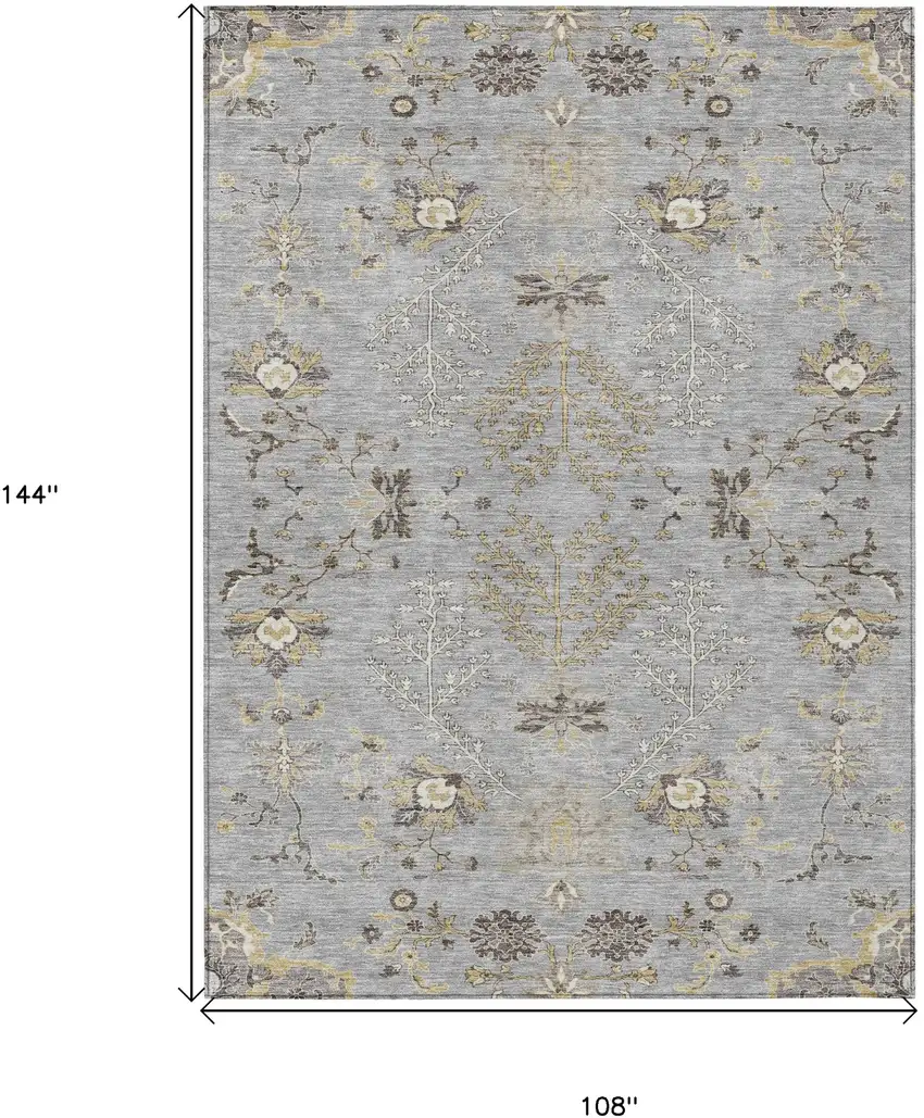 Gray Beige And Ivory Floral Washable Indoor Outdoor Area Rug Photo 3
