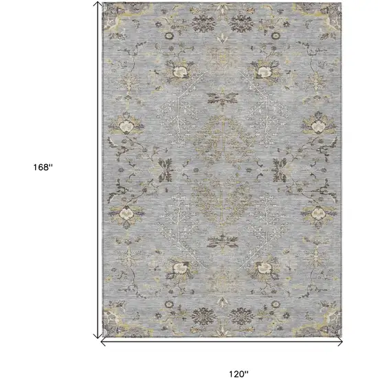 Gray Beige And Ivory Floral Washable Indoor Outdoor Area Rug Photo 3