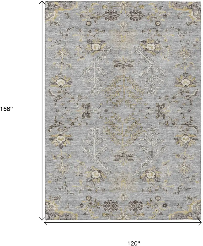 Gray Beige And Ivory Floral Washable Indoor Outdoor Area Rug Photo 3