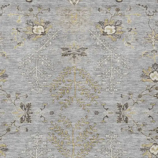 Gray Beige And Ivory Floral Washable Indoor Outdoor Area Rug Photo 6