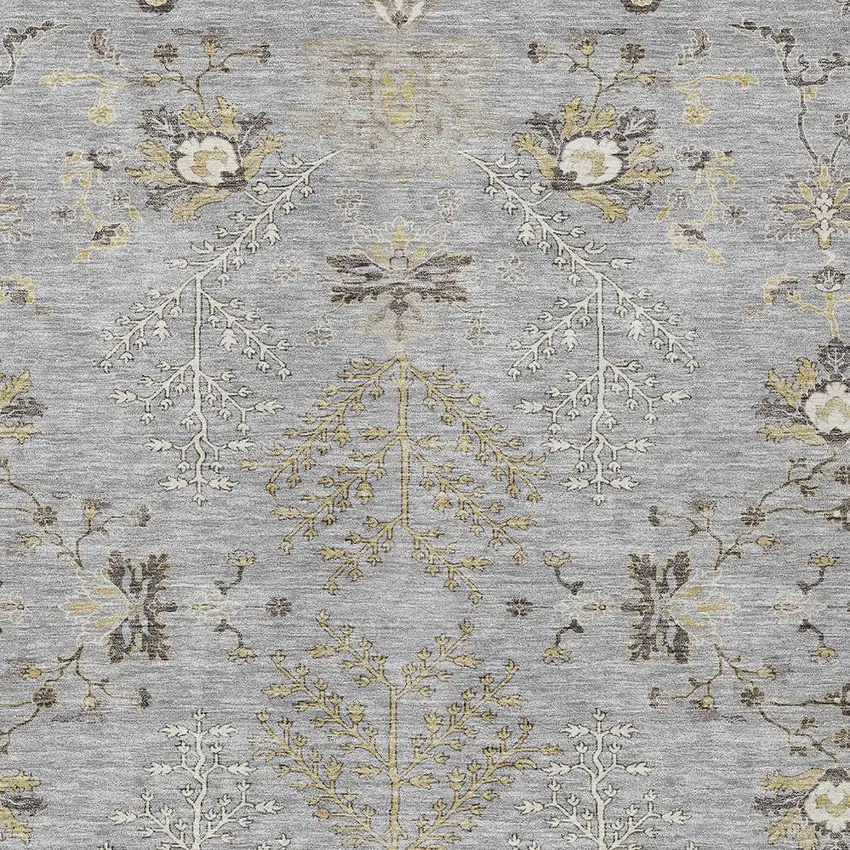 Gray Beige And Ivory Floral Washable Indoor Outdoor Area Rug Photo 6