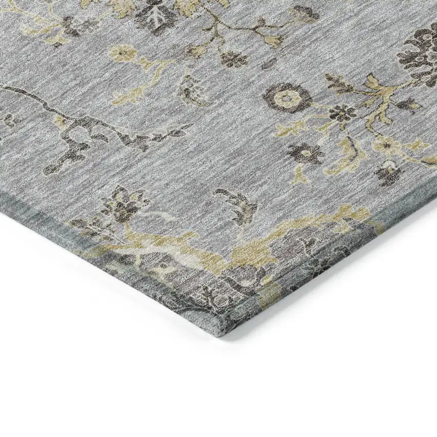 Gray Beige And Ivory Floral Washable Indoor Outdoor Area Rug Photo 4