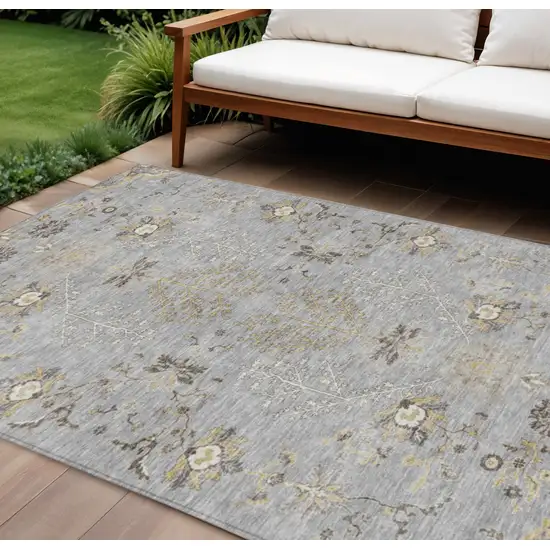Gray Beige And Ivory Floral Washable Indoor Outdoor Area Rug Photo 1