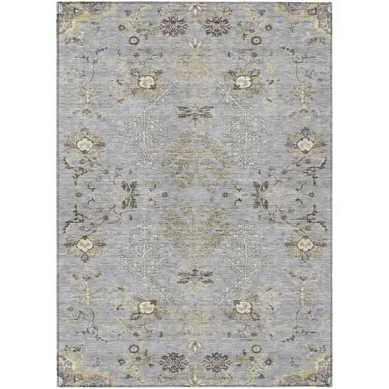 Gray Beige And Ivory Floral Washable Indoor Outdoor Area Rug Photo 2
