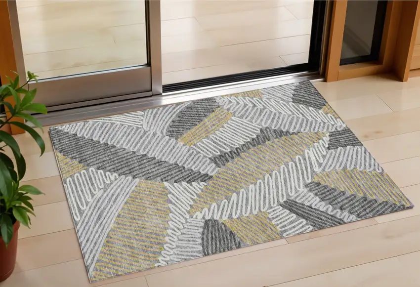 Gray Beige And Ivory Floral Washable Indoor Outdoor Area Rug Photo 1