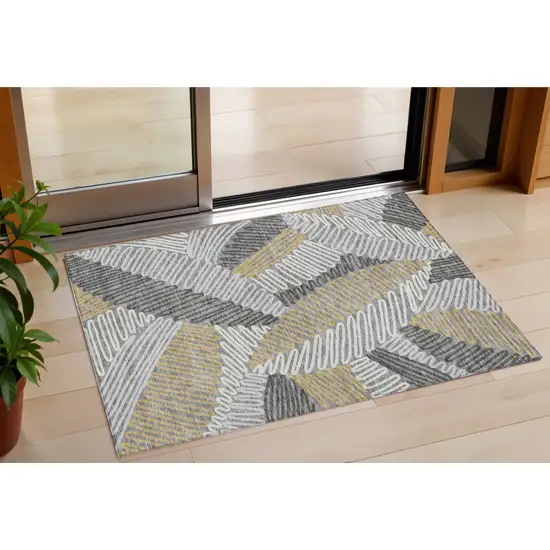 Gray Beige And Ivory Floral Washable Indoor Outdoor Area Rug Photo 1