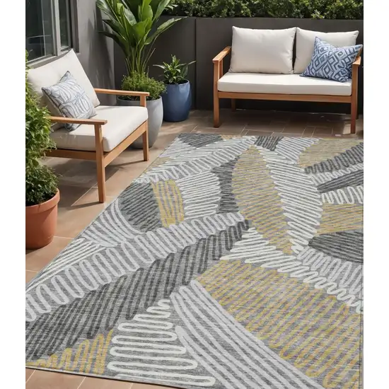 Gray Beige And Ivory Floral Washable Indoor Outdoor Area Rug Photo 1