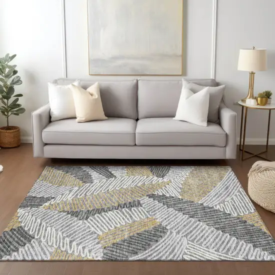 Gray Beige And Ivory Floral Washable Indoor Outdoor Area Rug Photo 9