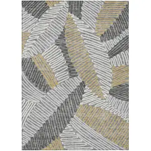 Photo of Gray Beige And Ivory Floral Washable Indoor Outdoor Area Rug