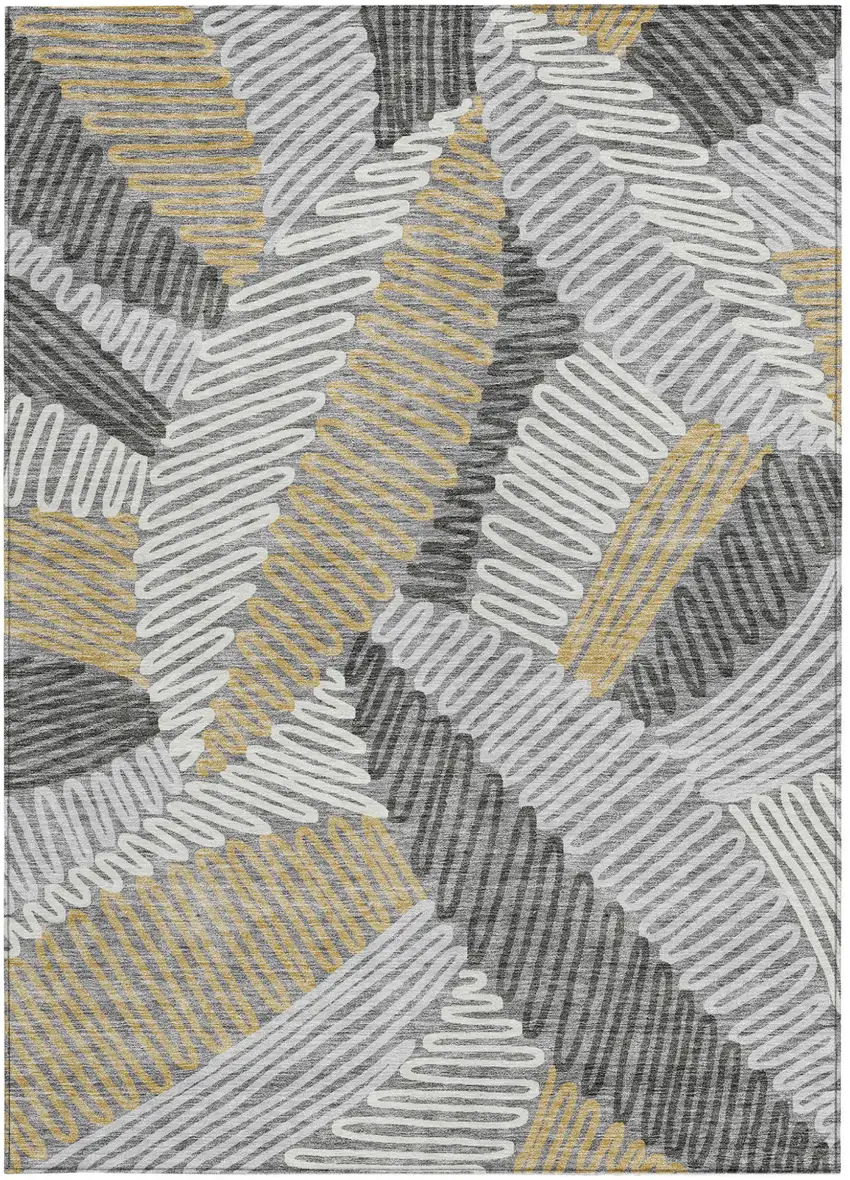 Gray Beige And Ivory Floral Washable Indoor Outdoor Area Rug Photo 6