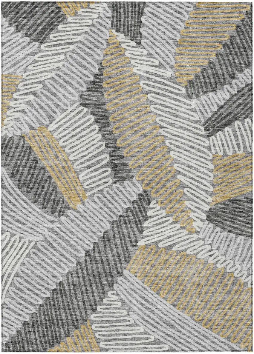 Gray Beige And Ivory Floral Washable Indoor Outdoor Area Rug Photo 2