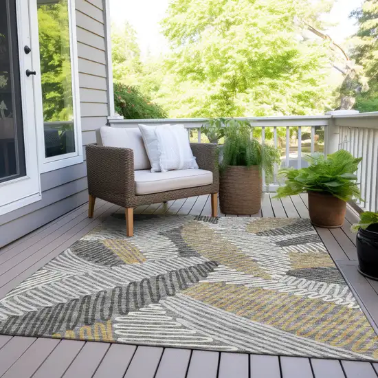 Gray Beige And Ivory Floral Washable Indoor Outdoor Area Rug Photo 9