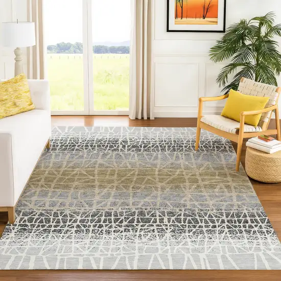 Gray Beige And Ivory Geometric Washable Indoor Outdoor Area Rug Photo 5