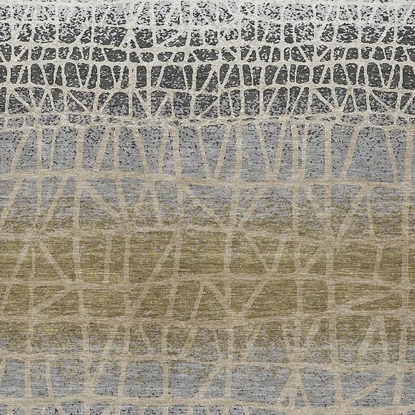 Gray Beige And Ivory Geometric Washable Indoor Outdoor Area Rug Photo 2