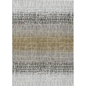 Photo of Gray Beige And Ivory Geometric Washable Indoor Outdoor Area Rug