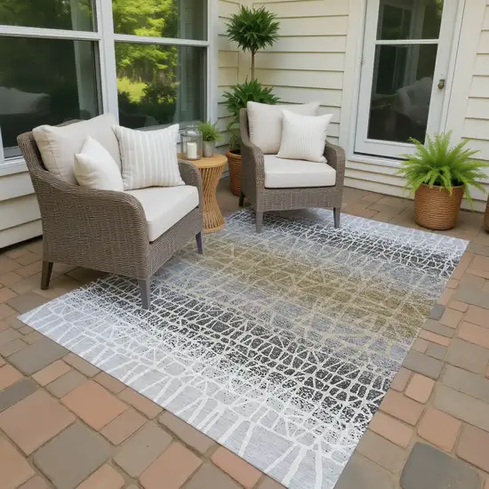 Gray Beige And Ivory Geometric Washable Indoor Outdoor Area Rug Photo 4