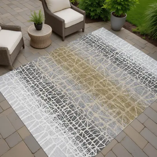 Gray Beige And Ivory Geometric Washable Indoor Outdoor Area Rug Photo 7