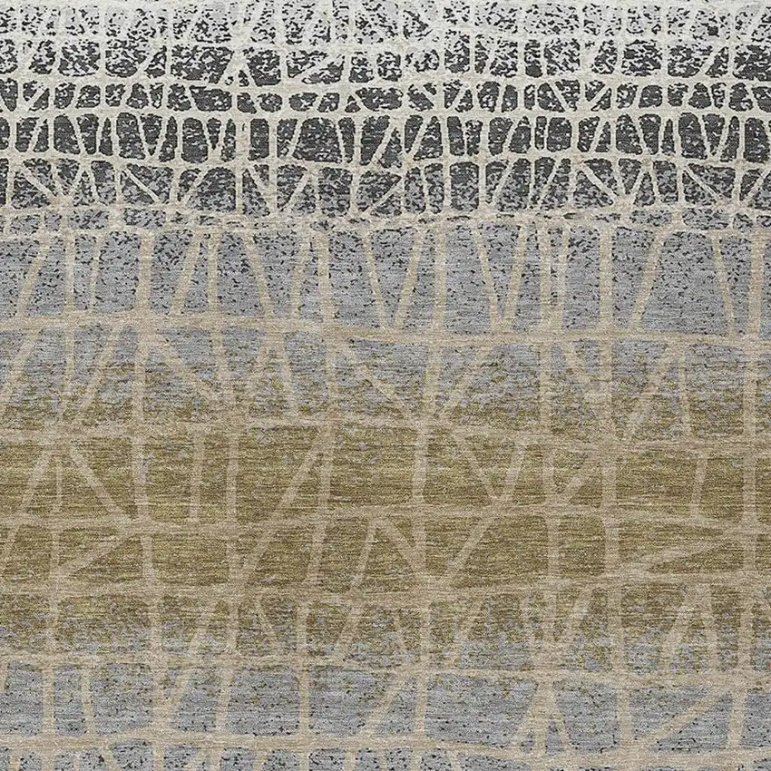 Gray Beige And Ivory Geometric Washable Indoor Outdoor Area Rug Photo 2