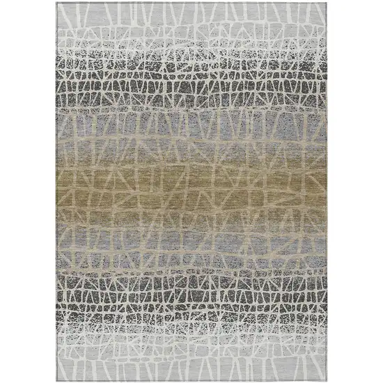 Gray Beige And Ivory Geometric Washable Indoor Outdoor Area Rug Photo 1