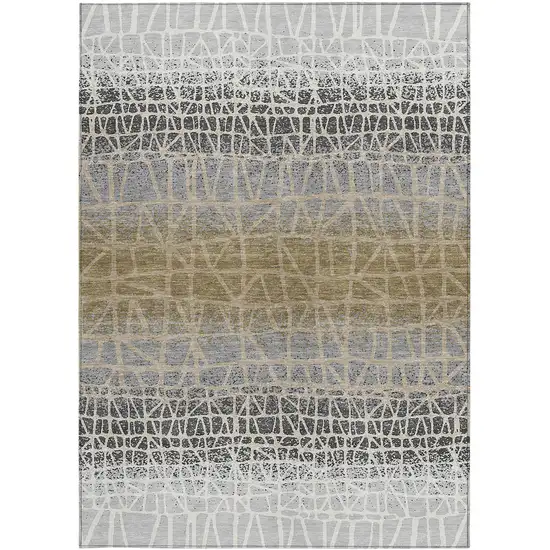 Gray Beige And Ivory Geometric Washable Indoor Outdoor Area Rug Photo 3