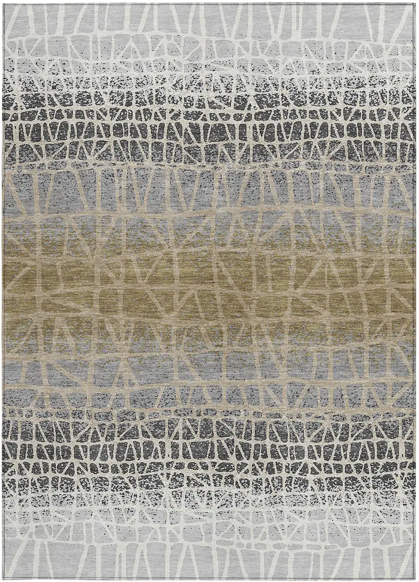 Gray Beige And Ivory Geometric Washable Indoor Outdoor Area Rug Photo 3