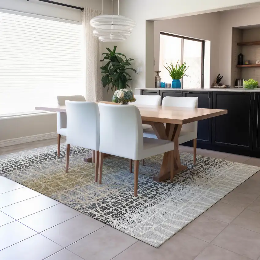 Gray Beige And Ivory Geometric Washable Indoor Outdoor Area Rug Photo 6