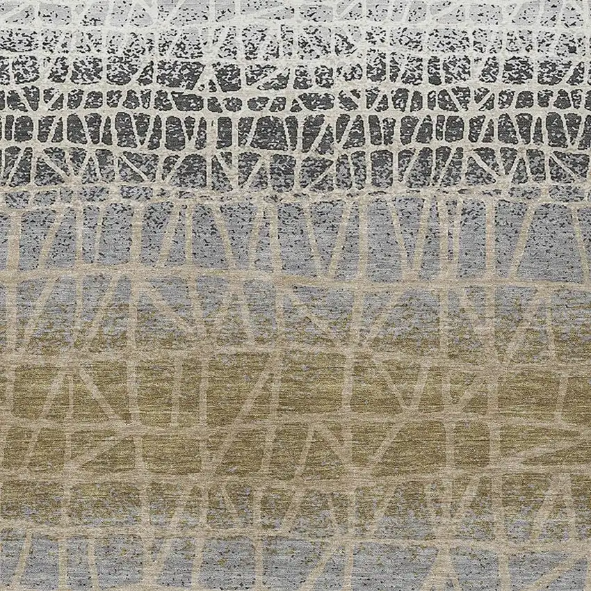 Gray Beige And Ivory Geometric Washable Indoor Outdoor Area Rug Photo 2