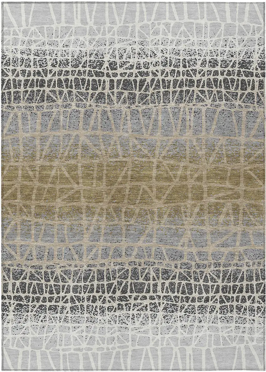 Gray Beige And Ivory Geometric Washable Indoor Outdoor Area Rug Photo 1