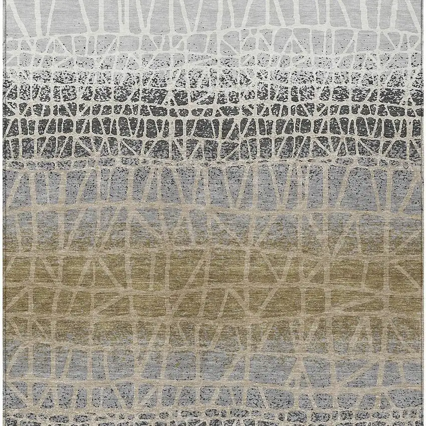 Gray Beige And Ivory Geometric Washable Indoor Outdoor Area Rug Photo 3