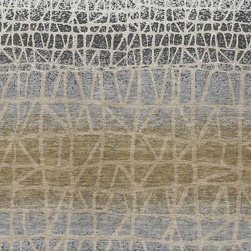 Gray Beige And Ivory Geometric Washable Indoor Outdoor Area Rug Photo 2