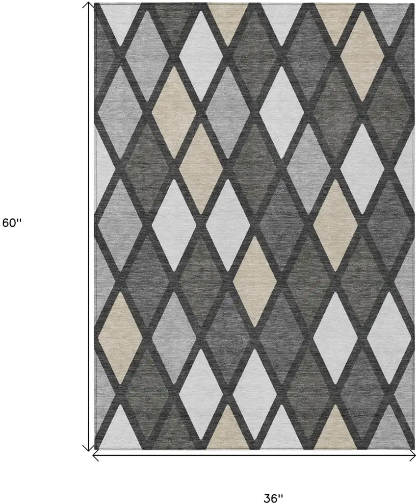 Gray Beige And Ivory Geometric Washable Indoor Outdoor Area Rug Photo 3