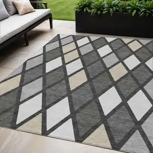 Photo of Gray Beige And Ivory Geometric Washable Indoor Outdoor Area Rug