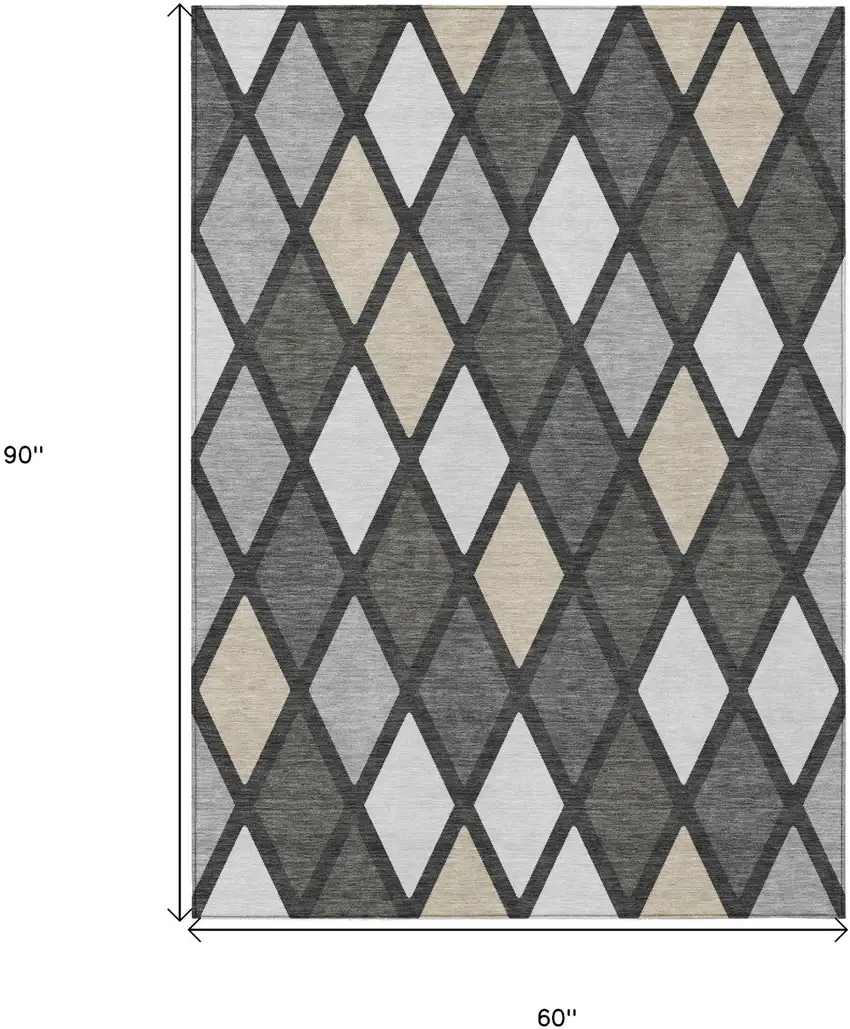 Gray Beige And Ivory Geometric Washable Indoor Outdoor Area Rug Photo 3