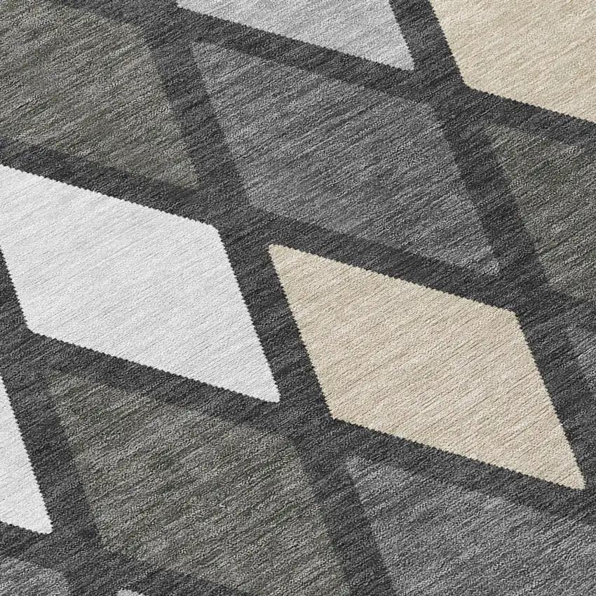 Gray Beige And Ivory Geometric Washable Indoor Outdoor Area Rug Photo 6