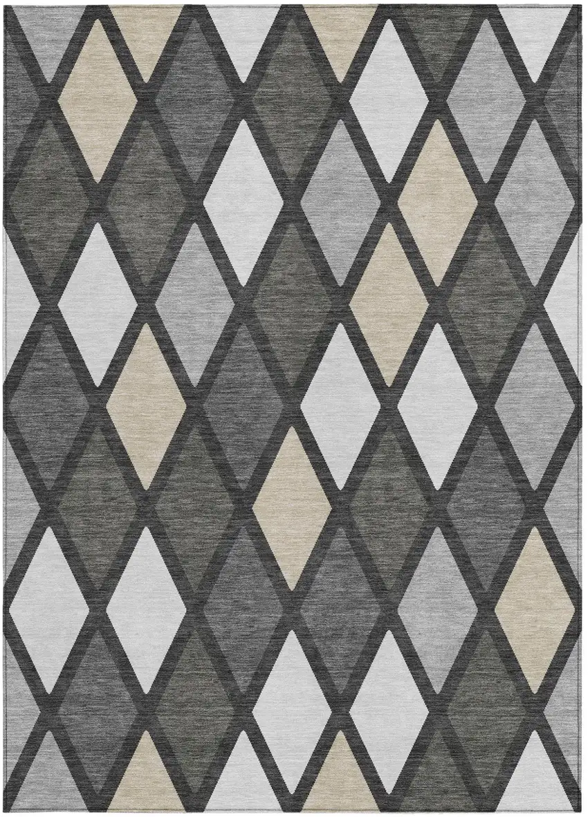 Gray Beige And Ivory Geometric Washable Indoor Outdoor Area Rug Photo 8