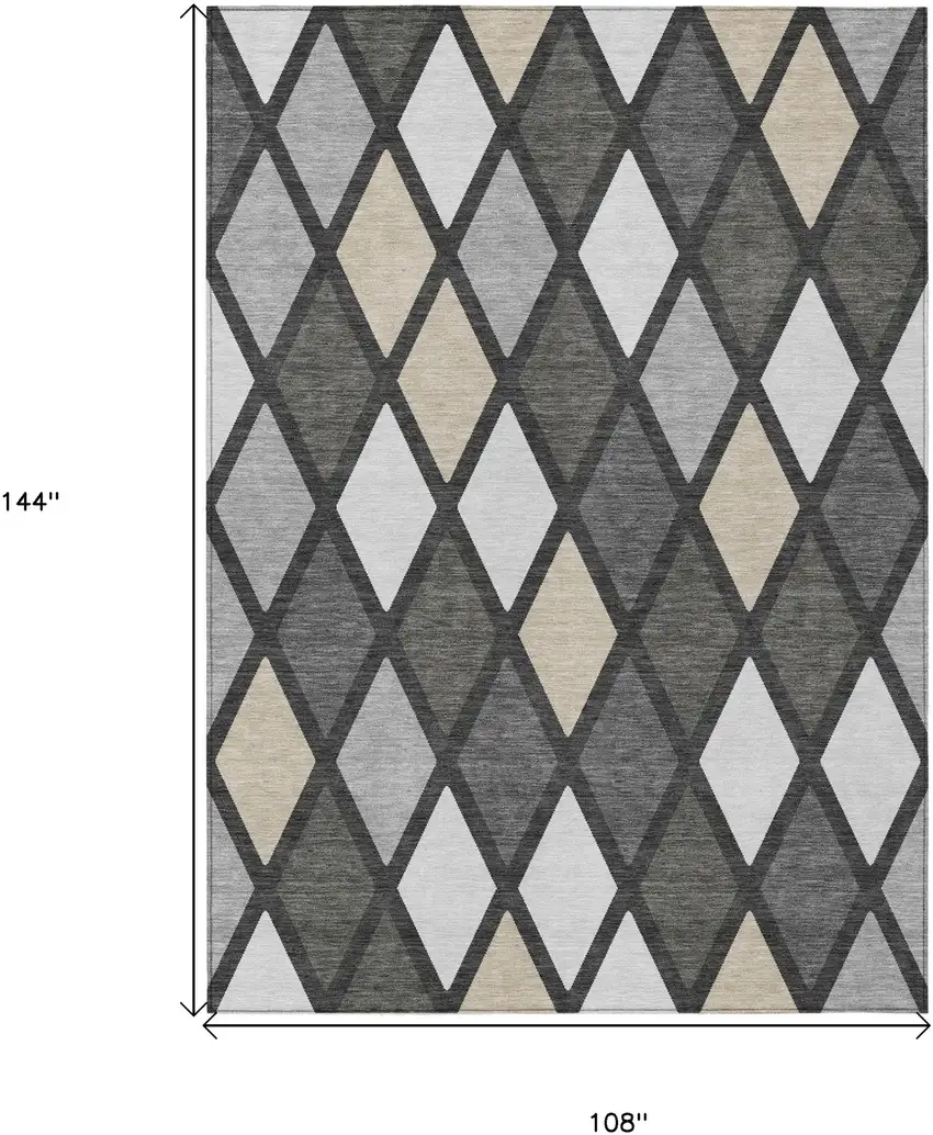 Gray Beige And Ivory Geometric Washable Indoor Outdoor Area Rug Photo 3