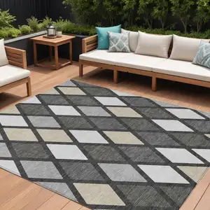 Photo of Gray Beige And Ivory Geometric Washable Indoor Outdoor Area Rug