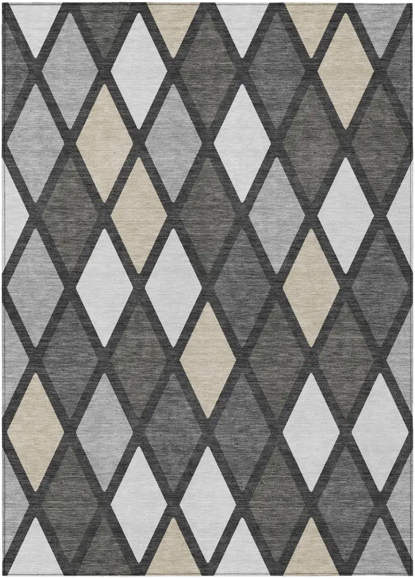 Gray Beige And Ivory Geometric Washable Indoor Outdoor Area Rug Photo 2