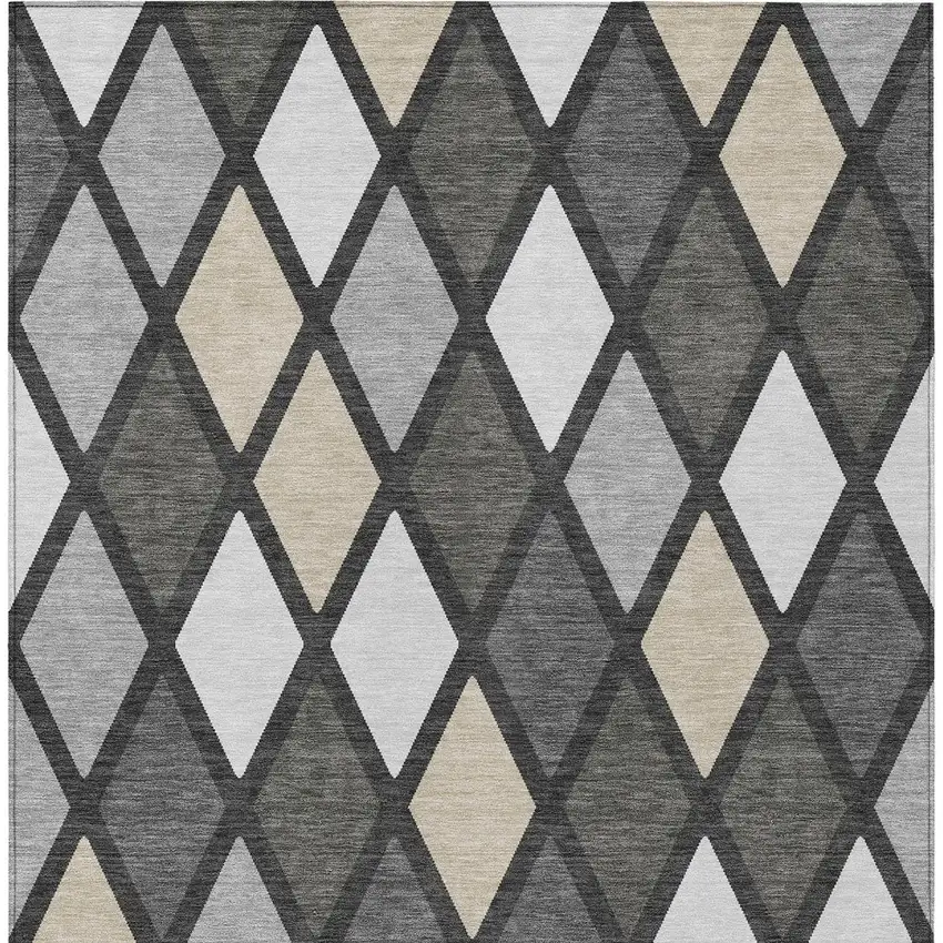 Gray Beige And Ivory Geometric Washable Indoor Outdoor Area Rug Photo 8