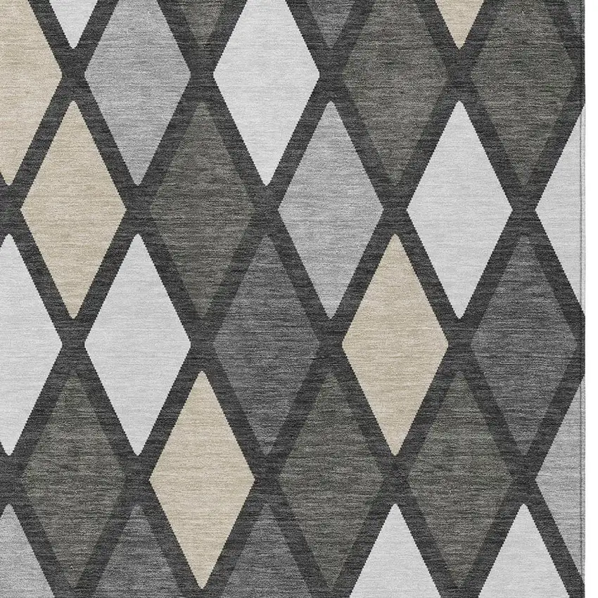 Gray Beige And Ivory Geometric Washable Indoor Outdoor Area Rug Photo 6