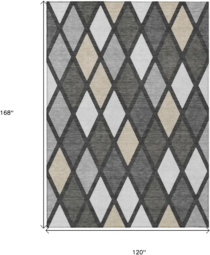 Gray Beige And Ivory Geometric Washable Indoor Outdoor Area Rug Photo 3