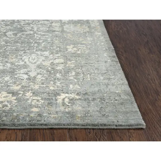 Gray Beige And Ivory New Zealand Lambs Wool Oriental Hand Carved Handmade Area Rug Photo 2