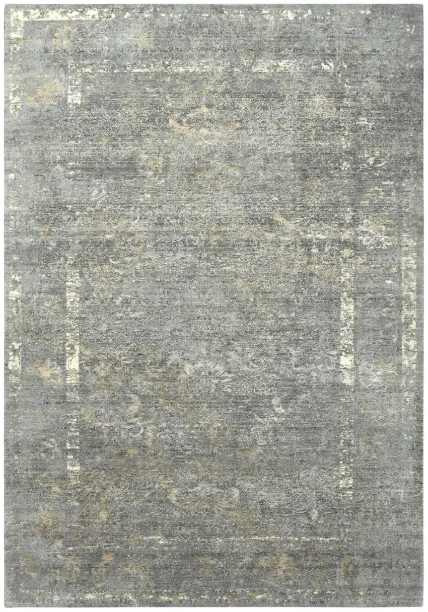 Gray Beige And Ivory New Zealand Lambs Wool Oriental Hand Carved Handmade Area Rug Photo 1