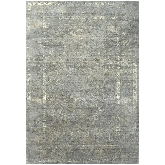 Gray Beige And Ivory New Zealand Lambs Wool Oriental Hand Carved Handmade Area Rug Photo 1