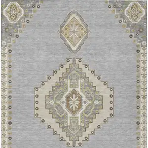 Photo of Gray Beige And Ivory Oriental Washable Indoor Outdoor Area Rug