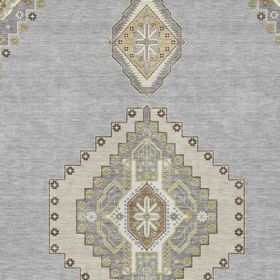 Gray Beige And Ivory Oriental Washable Indoor Outdoor Area Rug Photo 6