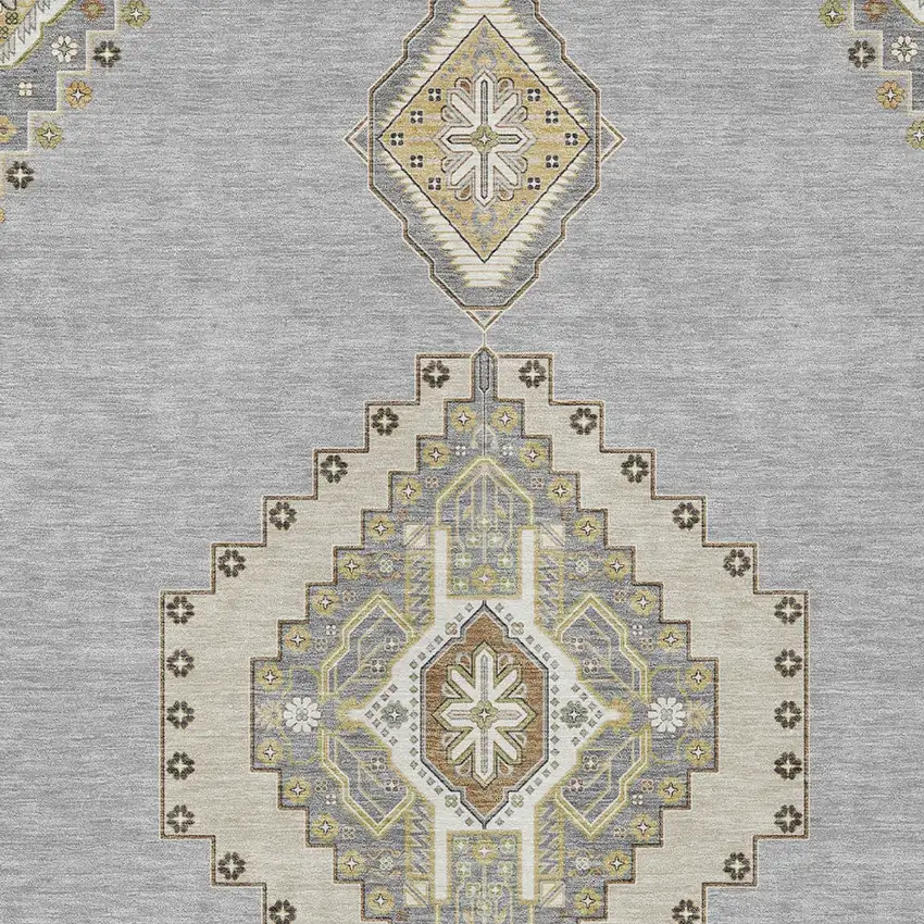 Gray Beige And Ivory Oriental Washable Indoor Outdoor Area Rug Photo 6
