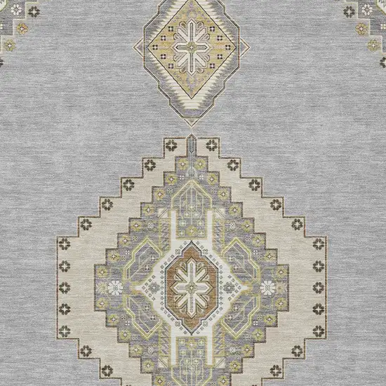 Gray Beige And Ivory Oriental Washable Indoor Outdoor Area Rug Photo 5